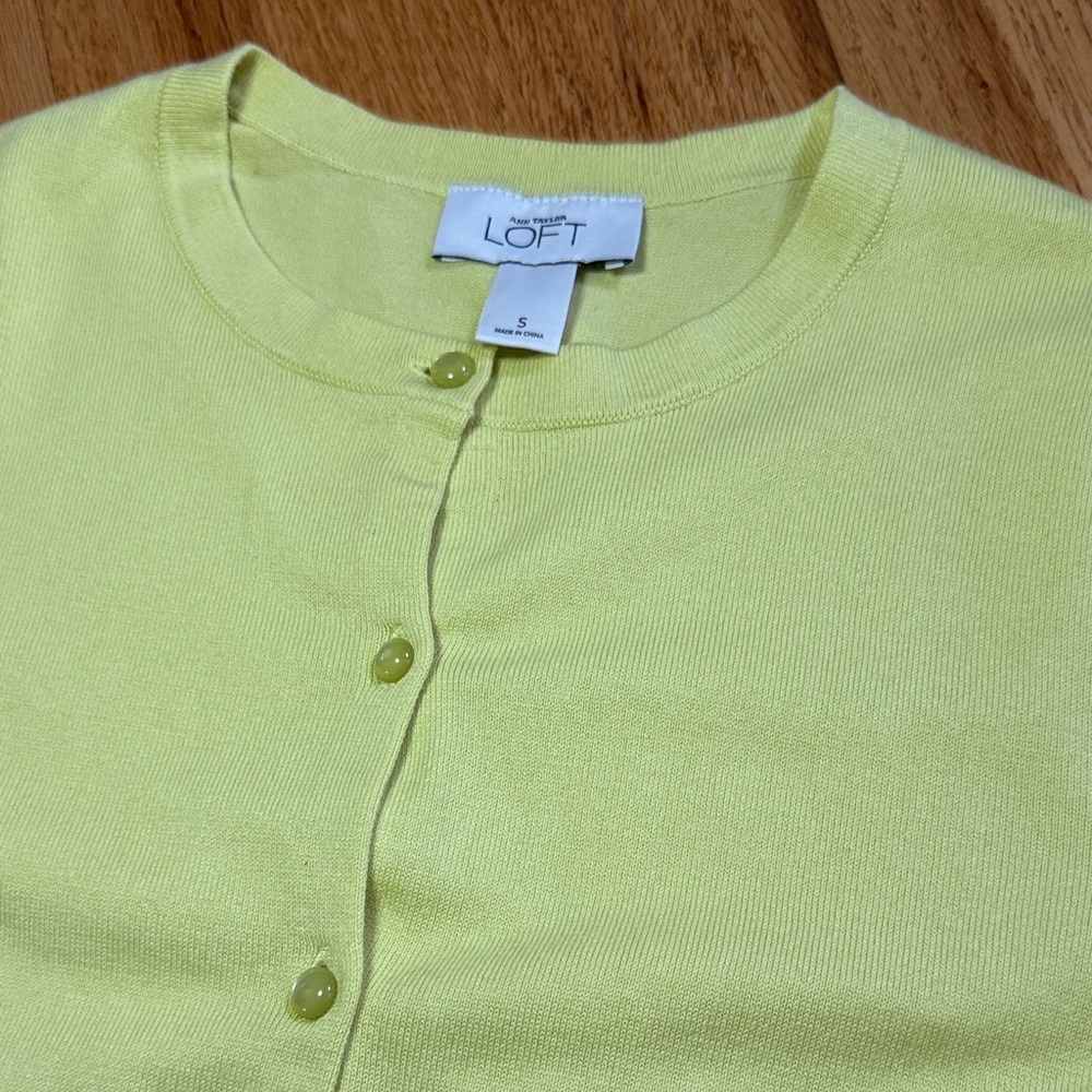 LOFT Lemon Yellow 3/4 Sleeve Button-Up Cardigan Sweater, Size Small